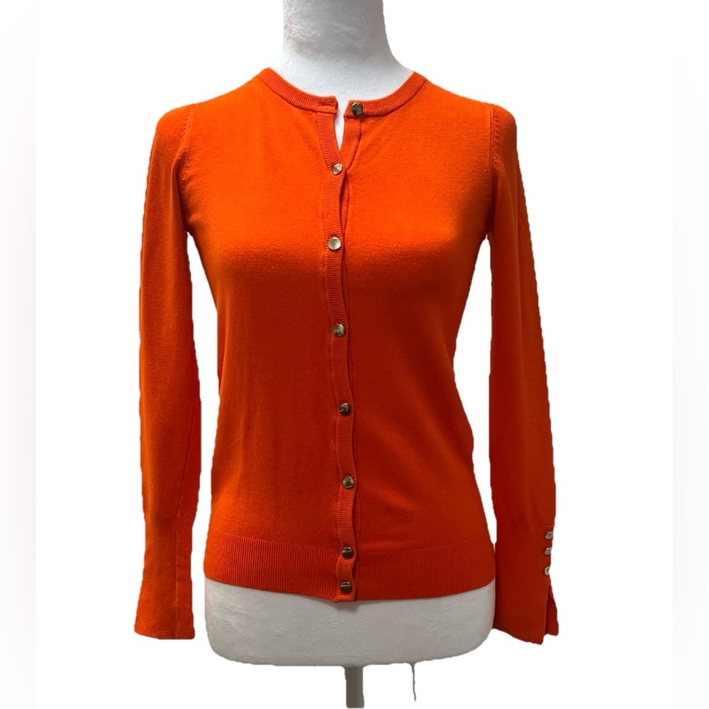 Zara Long Sleeve Crew Neck Gold Button Down Cardigan Orange S